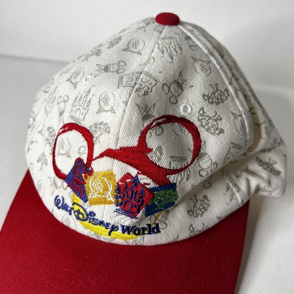 Vintage Walt Disney World Baseball Hat Cap White Red Adjustable - Picture 3 of 9